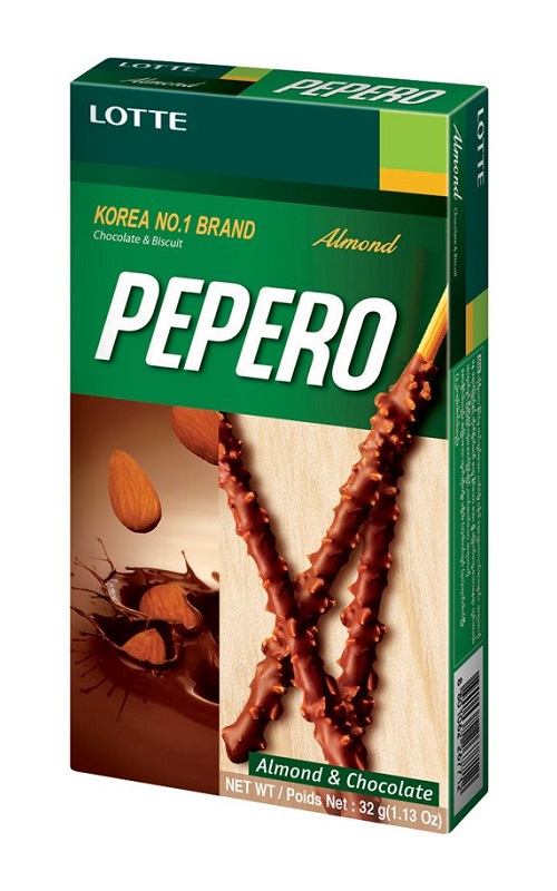 Snack dolce Pepero al cioccolato con mandorle - Lotte 32g.